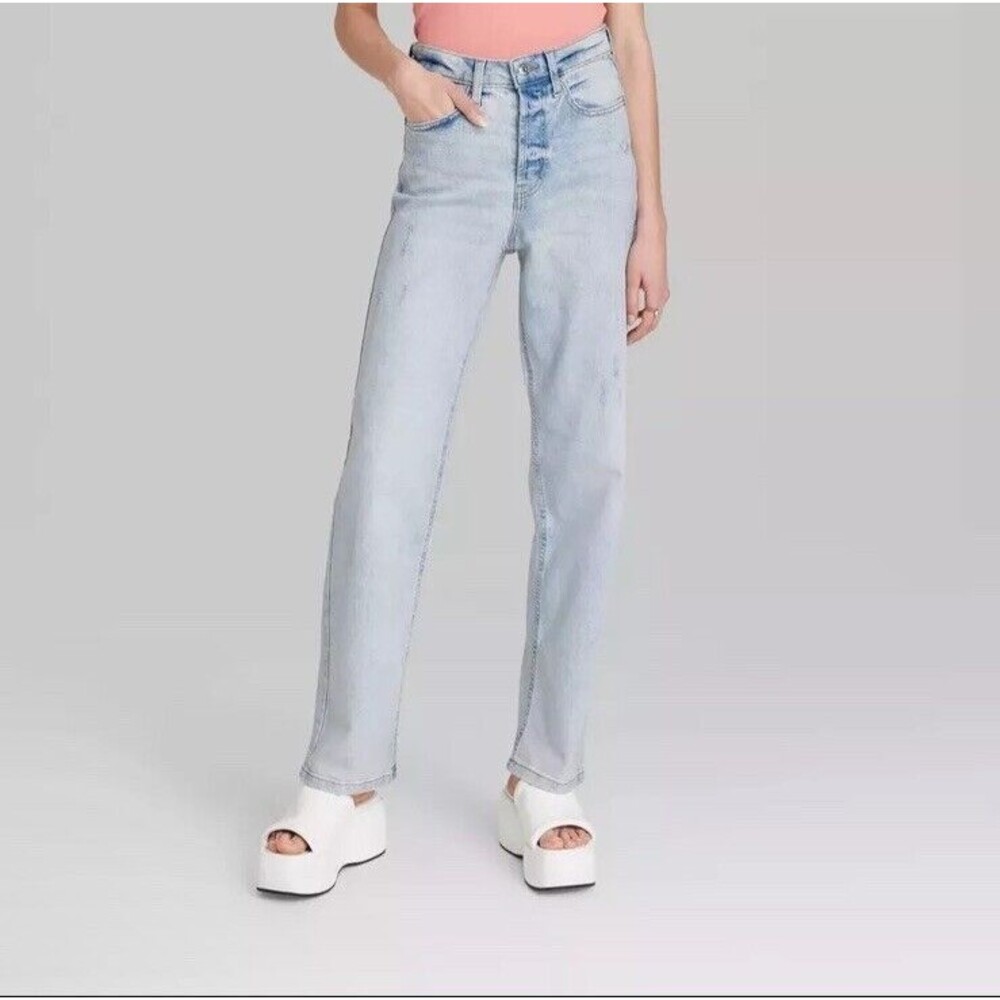 Women's Super-High Rise Size 17 Distressed Straight Jeans - Wild Fable 12” Rise